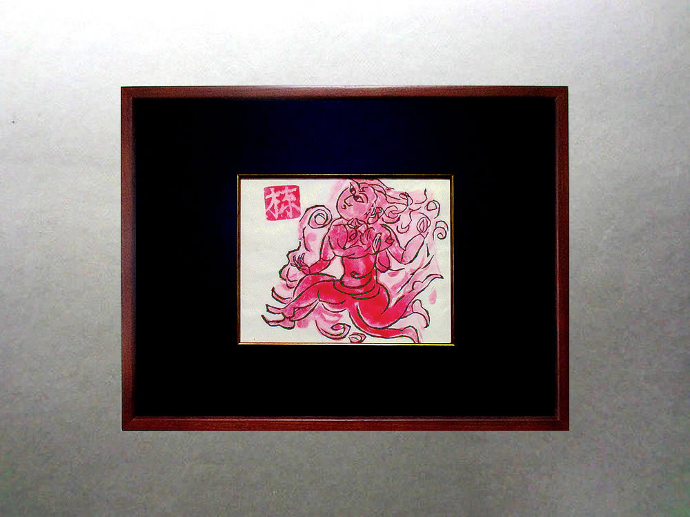 真作保証棟方志功「両妃飛天図」リトグラフ 証明書有り 版画 絵画