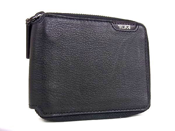 ■新品同様■ TUMI トゥミ レザー 二つ折り 財布 ウォレット 札入れ カード入れ メンズ ブラック系 BS1902 1円 □美品□ TUMI トゥミ レザー 二つ折り 財布 ウォレット 札入れ
