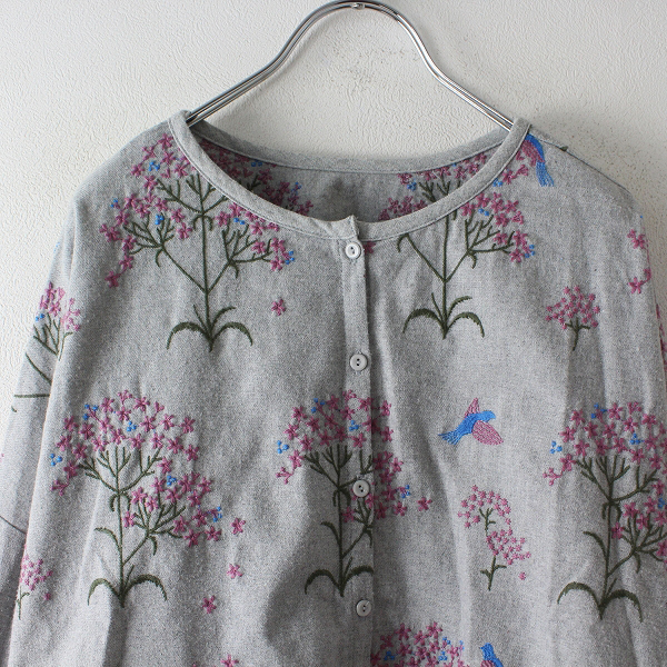 マーブルシュッド　オミナエシ　刺繍　ブラウス　シャツ　前開き　花柄　鳥　コットン 2019AW marble SUD マーブルシュッド EMB オミナエシ 2WAY ブラウス