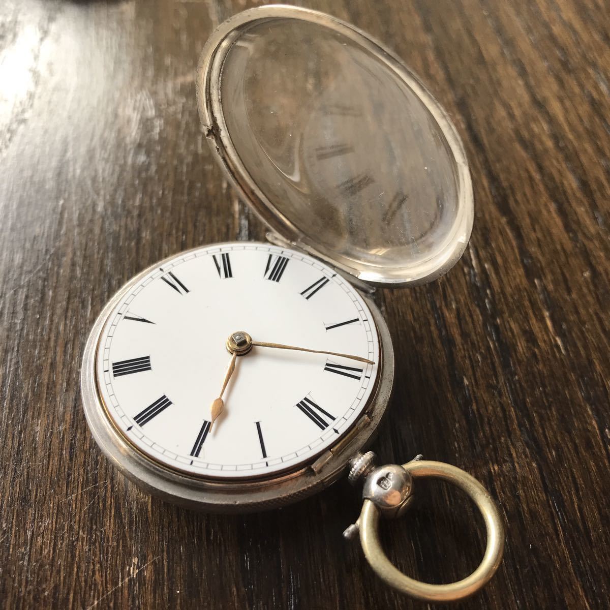 超美品！英国製 小型鎖引き懐中時計 銀無垢 1870年 銀無垢