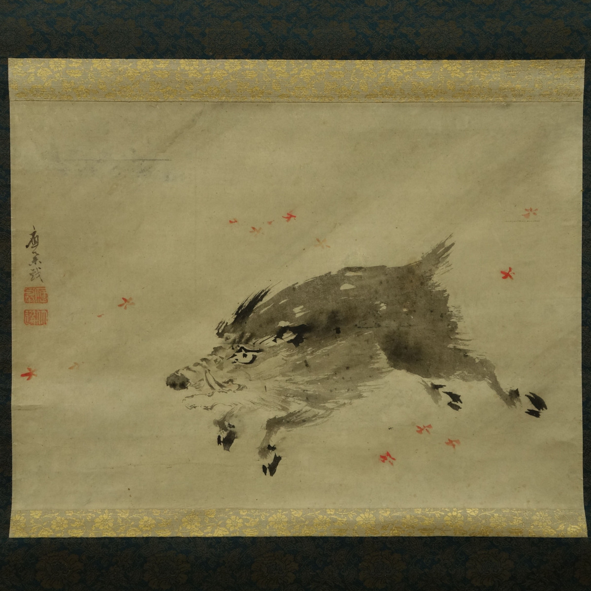 真作】喜聞◇『円山応挙 紅葉に猪図』1幅 古筆 古文書 古書 日本画