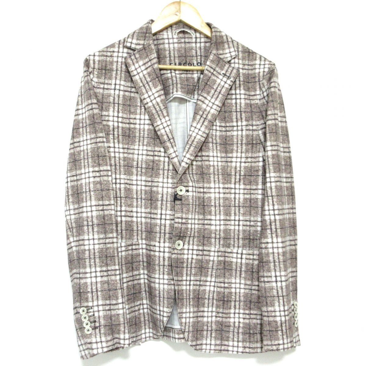 定番，限定SALE CIRCOLO 1901 チルコロ1901 ジャージー素材 チェック柄 ストレッチ シングル 2B テーラードジャケット 50 ブラウン&times;ホワイト(Lサイズ)｜売買されたオークション情報、yahooの商品情報をアーカ Lサイズ