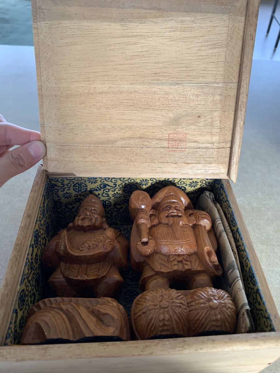 木彫 仏像 【縁起物】「木彫 恵比寿大黒 像」 彫刻 仏像 仏教美術