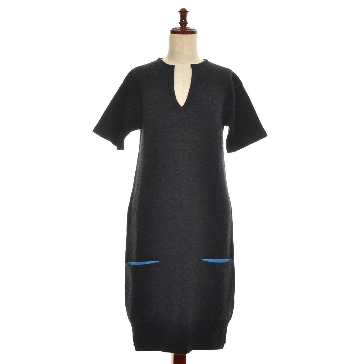 ◇428382 HERMES エルメス カシミヤニットスキッパーワンピース サイズ36 カシミヤ100% レディース イギリス/英国製 ネイビー ニット 中古・古着通販HERMES (エルメス) 38サイズ Hロンド エルメス（ワンピース｜レディースファッション