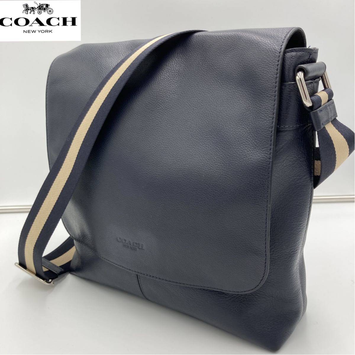 1円 【美品】 COACH コーチ ショルダーバッグ メッセンジャーバッグ オールレザー 本革 ネイビー 紺 メンズ ユニセックス 斜め掛け コーチ 1円 COACH 入手困難COACH バッグ ブランド通販のBUYMA
