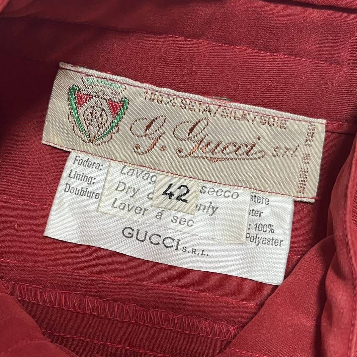 美品 グッチ GUCCI シルク 長袖 シャツ ブラウス トップス ボタン ロゴ 