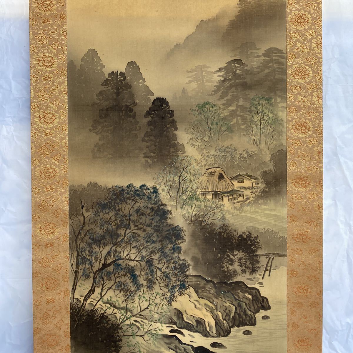 掛軸 光径作 山村風景 画 有難い