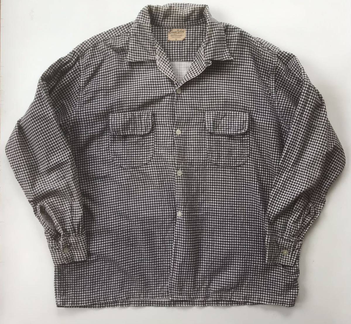 希少 60s RICHMAN BROTHER 黒 ピンク 開襟 プリント ネルシャツ XL 