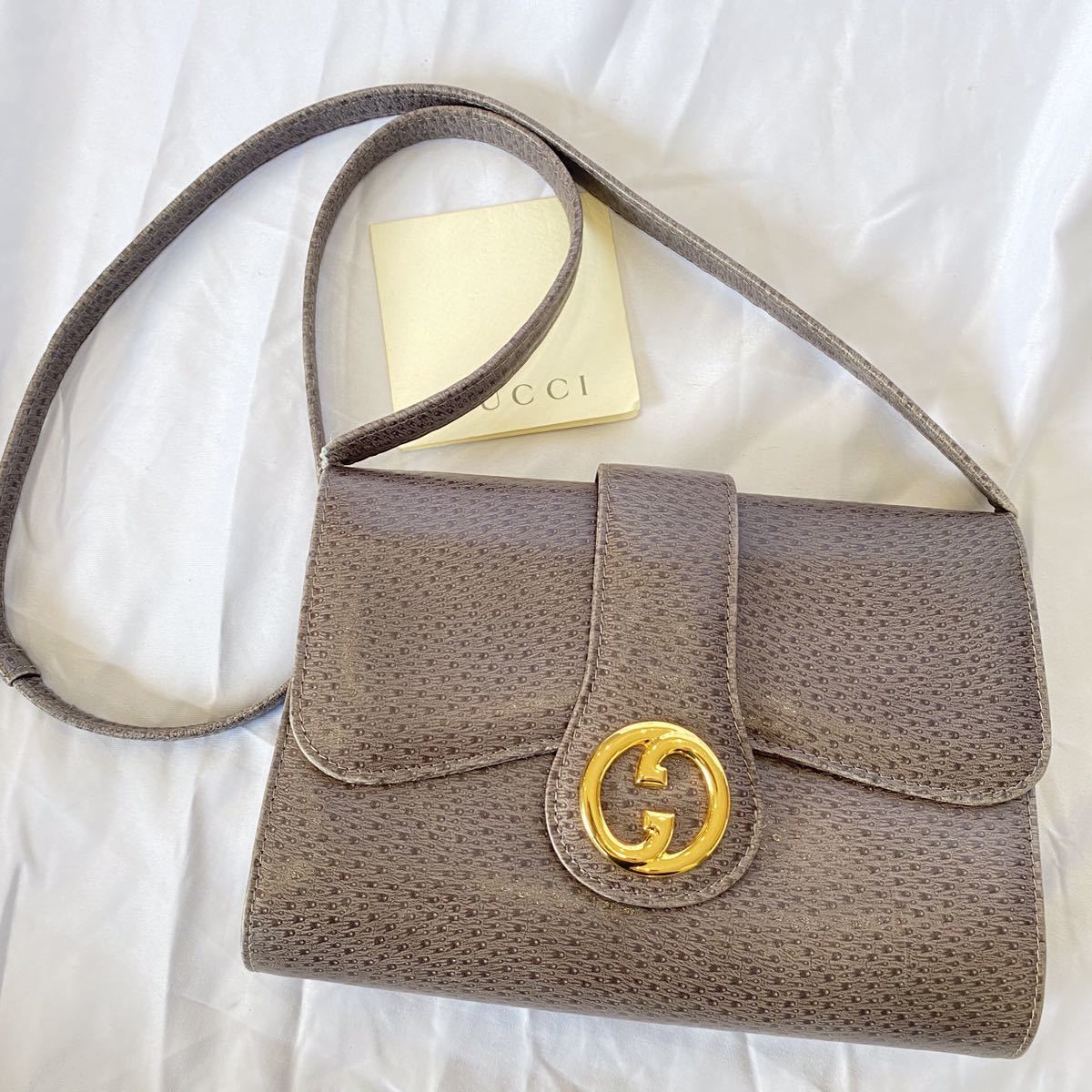 ○美品○GUCCI オールド グッチ インターロッキング オーストリッチ風 