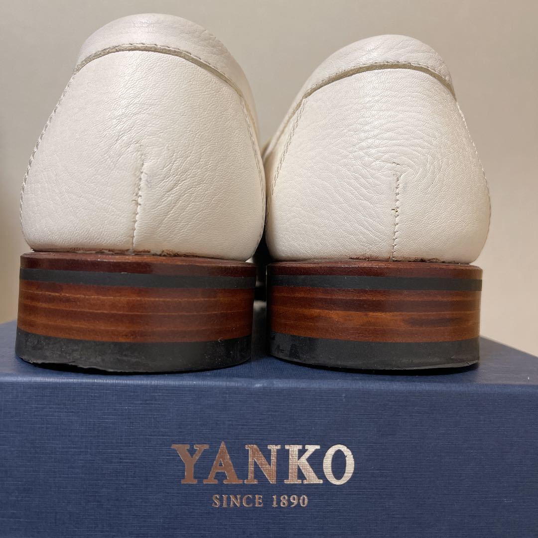 YANKOヤンコ ホワイトローファー シボ革 白 ローファー、スリッポン 25.5cm