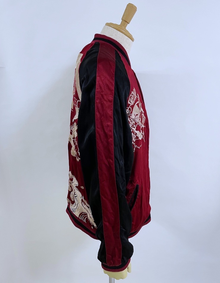 刺繍入り赤金スカジャン 百花繚乱 風神 雷神 刺繍入り赤金スカジャン