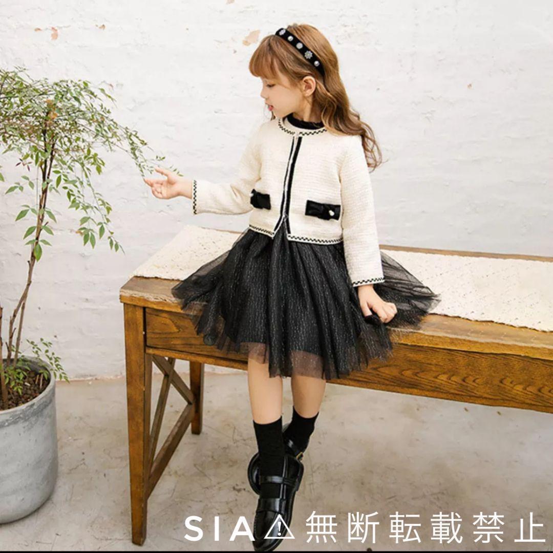 女の子 入学式 発表会 おしゃれ ファッション 刺繍 入学式 ワンピース 女の子 子供ドレス 発表会 フォーマル　ツイード　120　ー