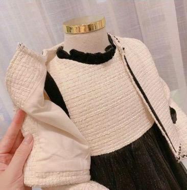 女の子 入学式 発表会 おしゃれ ファッション 刺繍 入学式 ワンピース 女の子 子供ドレス 発表会 フォーマル　ツイード　120　ー