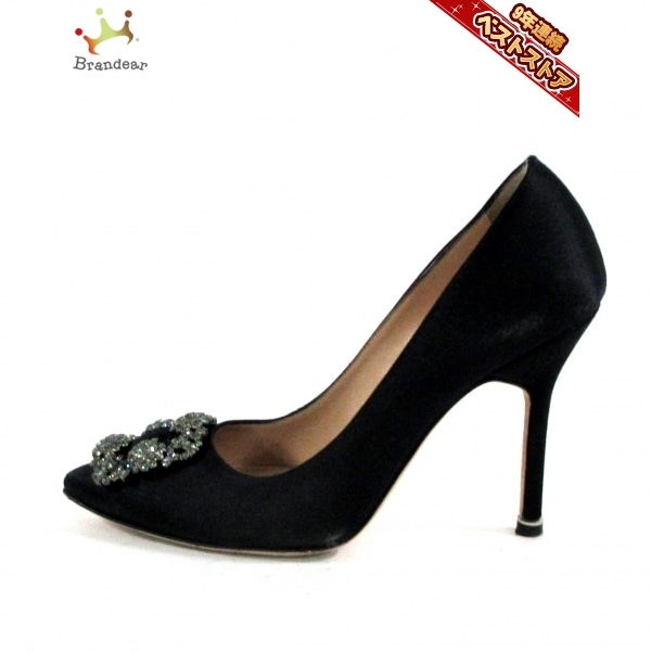 Manolo Blahnik サテンパンプス ビジュー 37.5 マノロブラニク MANOLO BLAHNIK パンプス 37 - サテン 黒 レディース