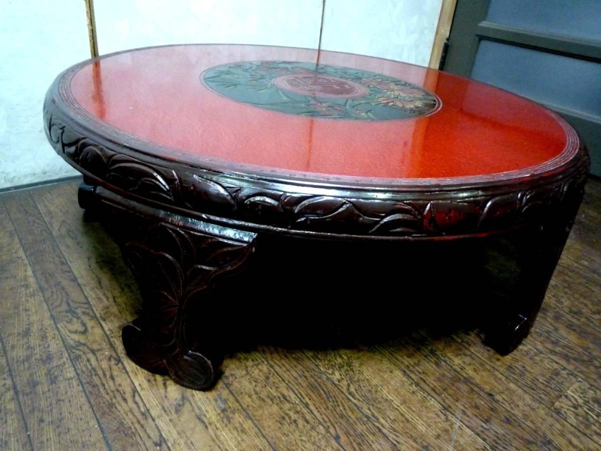 金正堂》 93センチ花模様円卓 座敷テーブル 宴卓