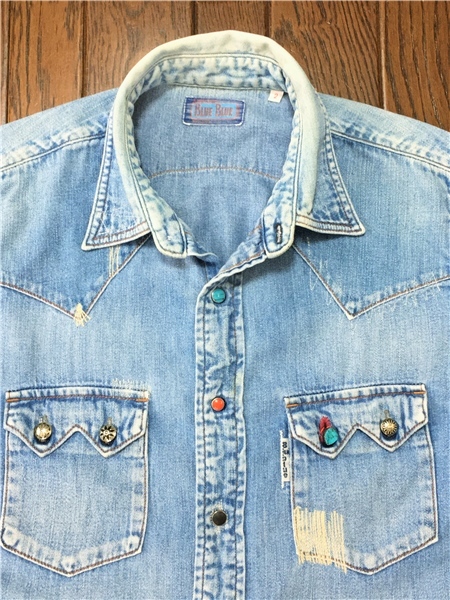 新作，人気セール ブルーブルー ＢＬＵＥＢＬＵＥ ターコイズ コンチョボタン デニムシャツ Ｍ ハリウッドランチマーケット ＨＲＭ ハリラン 日本製(長袖シャツ)｜売買されたオークション情報、yahooの商品情 男性用