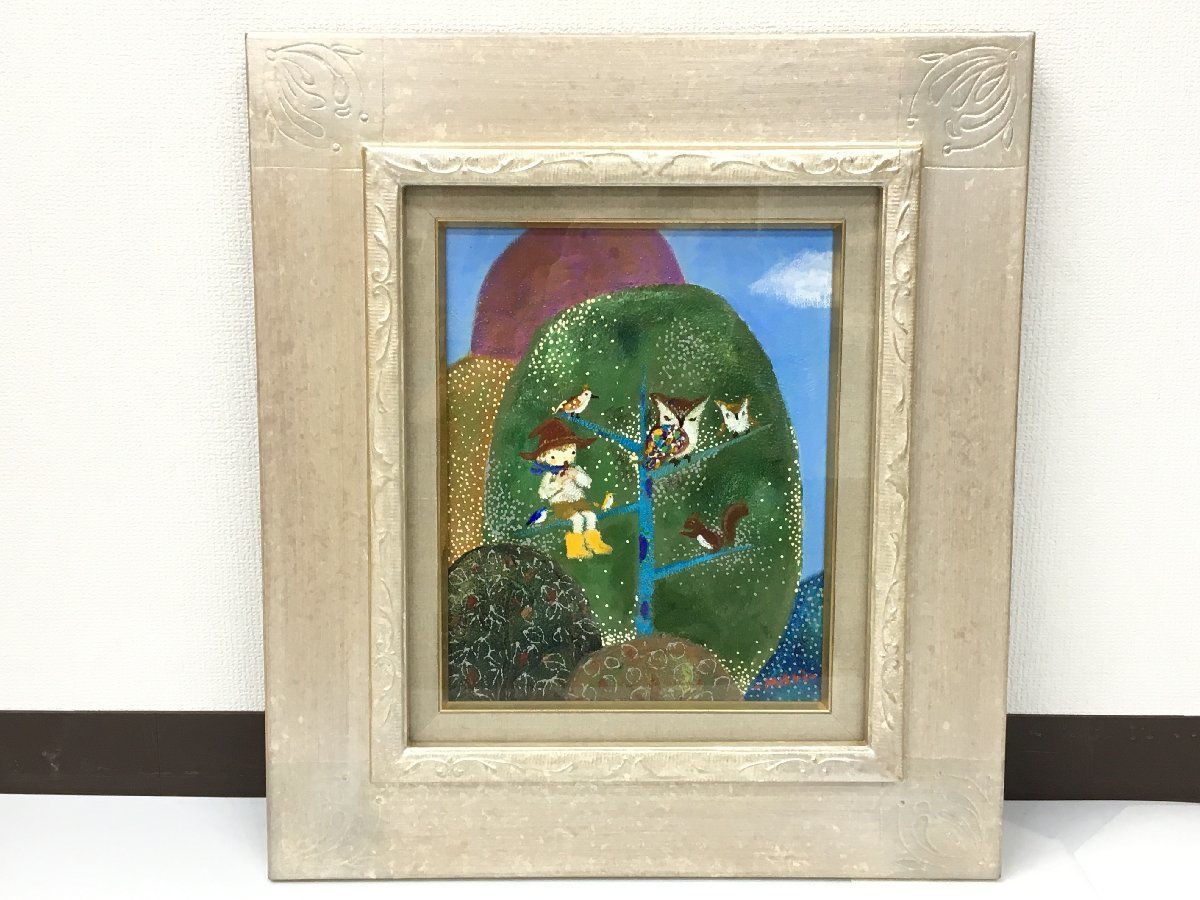 前田麻里作「森の詩」AH-134 油彩 絵画 額装 中古