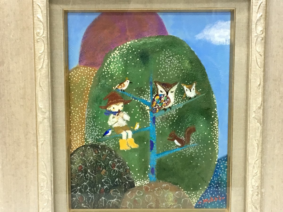 前田麻里作「森の詩」AH-134 油彩 絵画 額装 中古