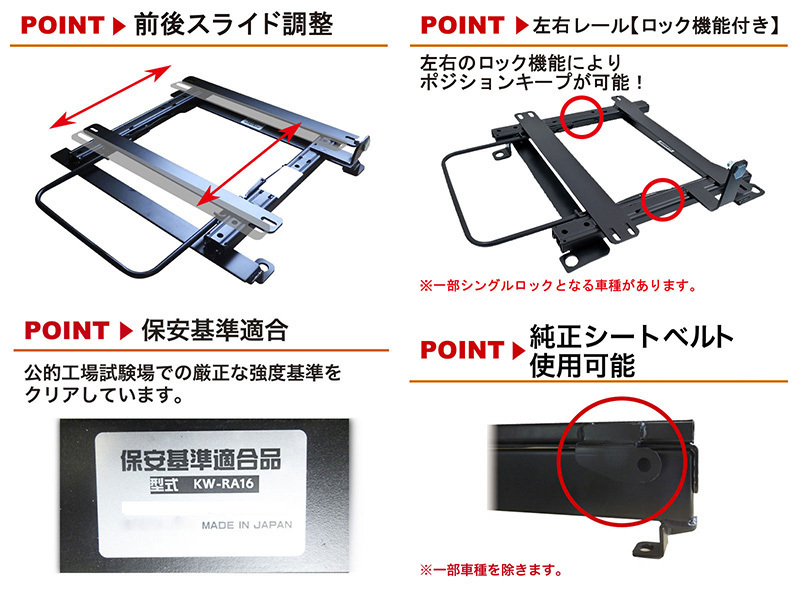 [レカロSR6/SR7/SR11/LX-F]FK8 シビック Type-R(H29/9－)用シートレール[保安基準適合][カワイ製作所製] シビック HONDA に スポーツ(Sport) レカロ(RECARO) ×左右