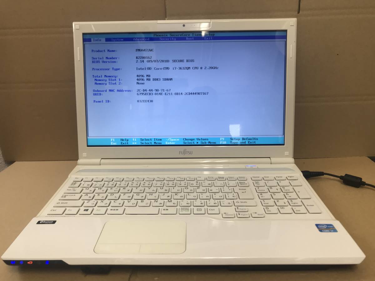 FUJITSU FMVA47JWC LIFEBOOK AH47/J メモリ 4GB HDD 750GB Core i7-3632QM 2.20GHz BIOS確認ノートパソコンジャンク(123707