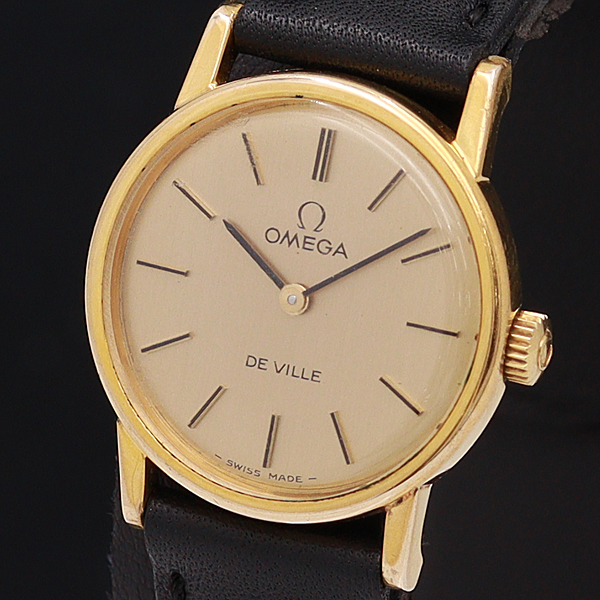 1円□稼働□正規品【オメガ】手巻 デビル ラウンド ゴールド文字盤 レディース腕時計 A0211741