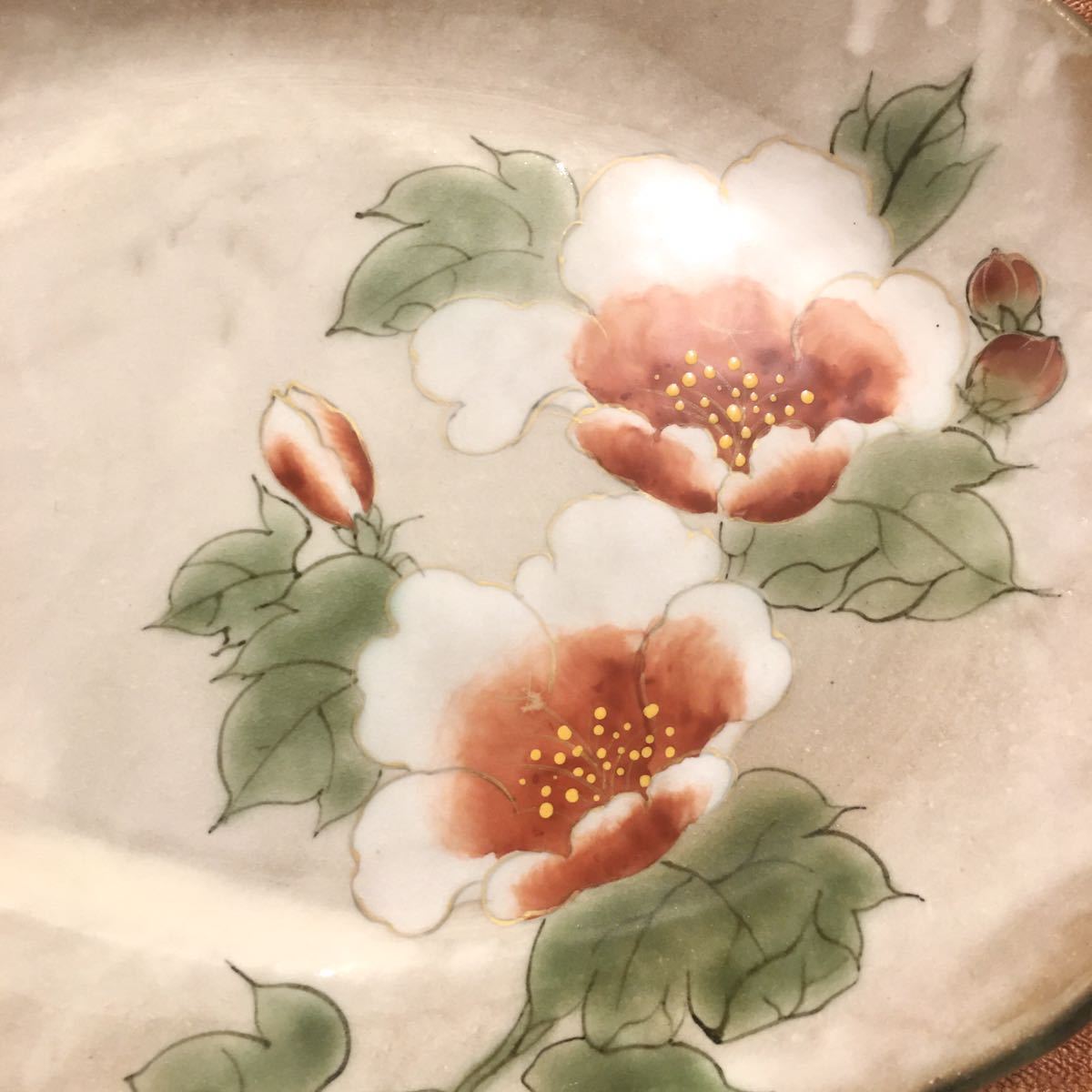 未使用 陶あん 芙蓉 楕円皿 25×19cm 京焼 清水焼 とうあん 色絵付 花柄