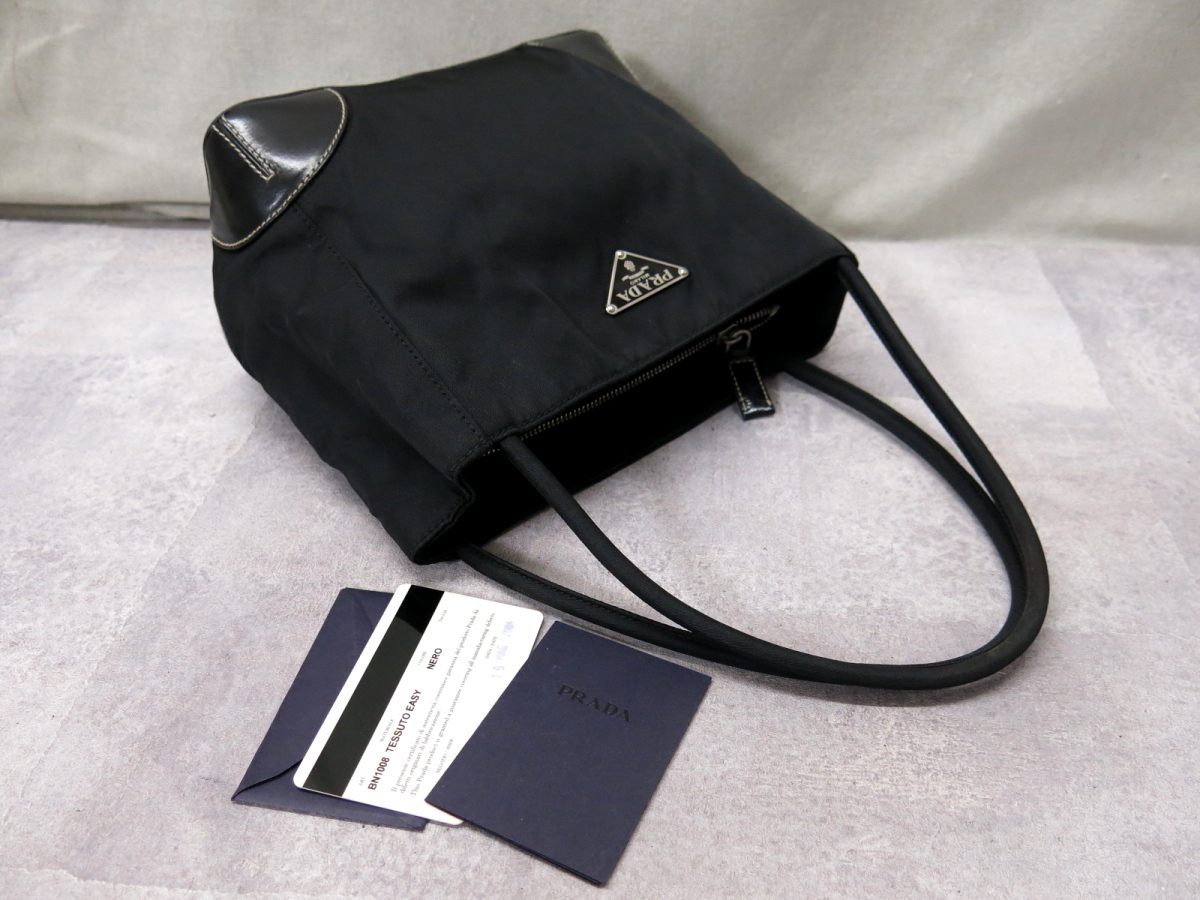 PRADA プラダ ポコノ ナイロン カーフ レザー 本革 トート バッグ 黒 