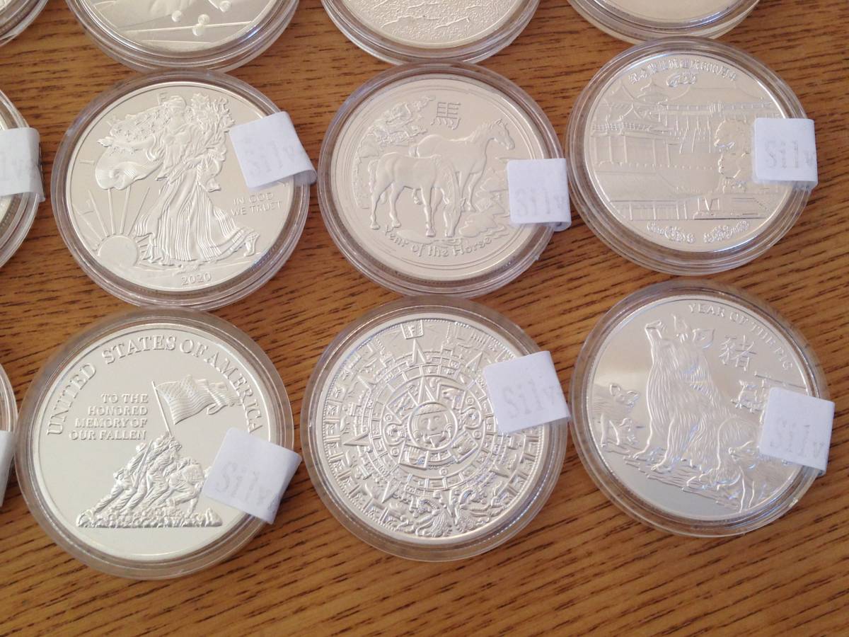 収集品大量放出:外国1オンス記念丸形銀貨、シルバーバー、コイン 0 1
