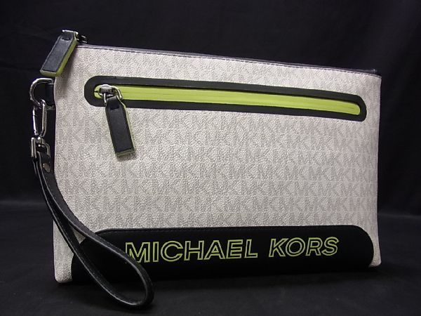 1円 ■美品■ MICHAEL KORS マイケルコース PVC×レザー クラッチバッグ セカンド 手持ちかばん レディース アイボリー系 a1943CN