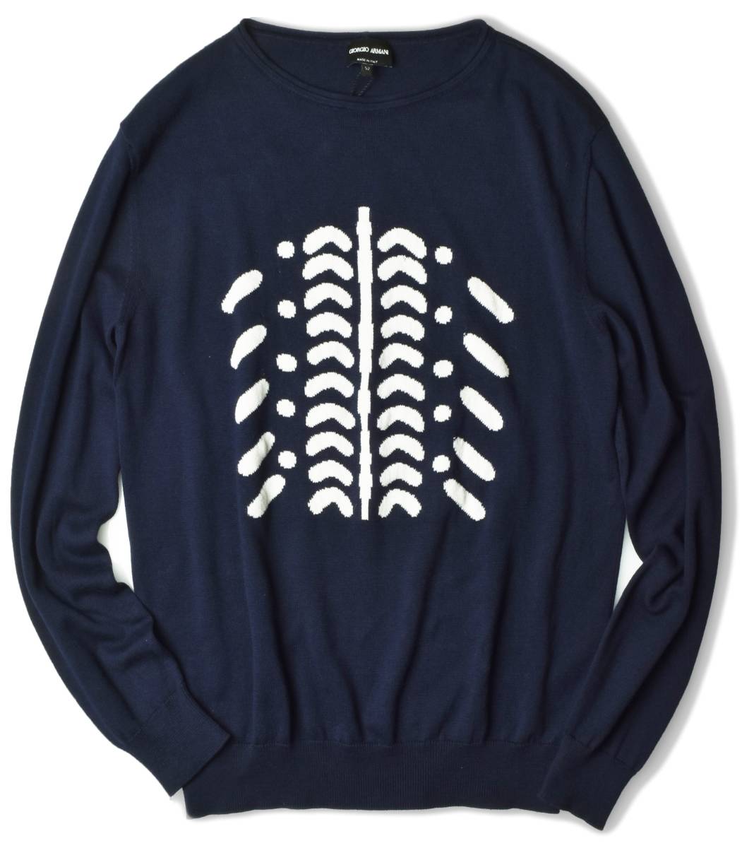 15，1万【ジョルジオ アルマーニ 新品】◇ソフトで優しい肌触りの綿カシミア◇シェニール織り装飾の幾何学柄◇味気なさ払拭のサマーニット