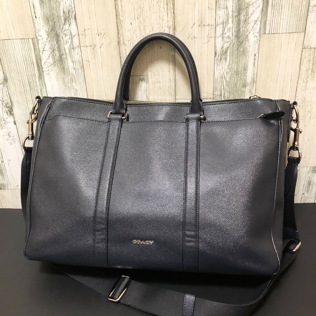 極美品】コーチ◇COACH◇ビジネスバッグ◇オールレザー◇ダークネイビー◇
