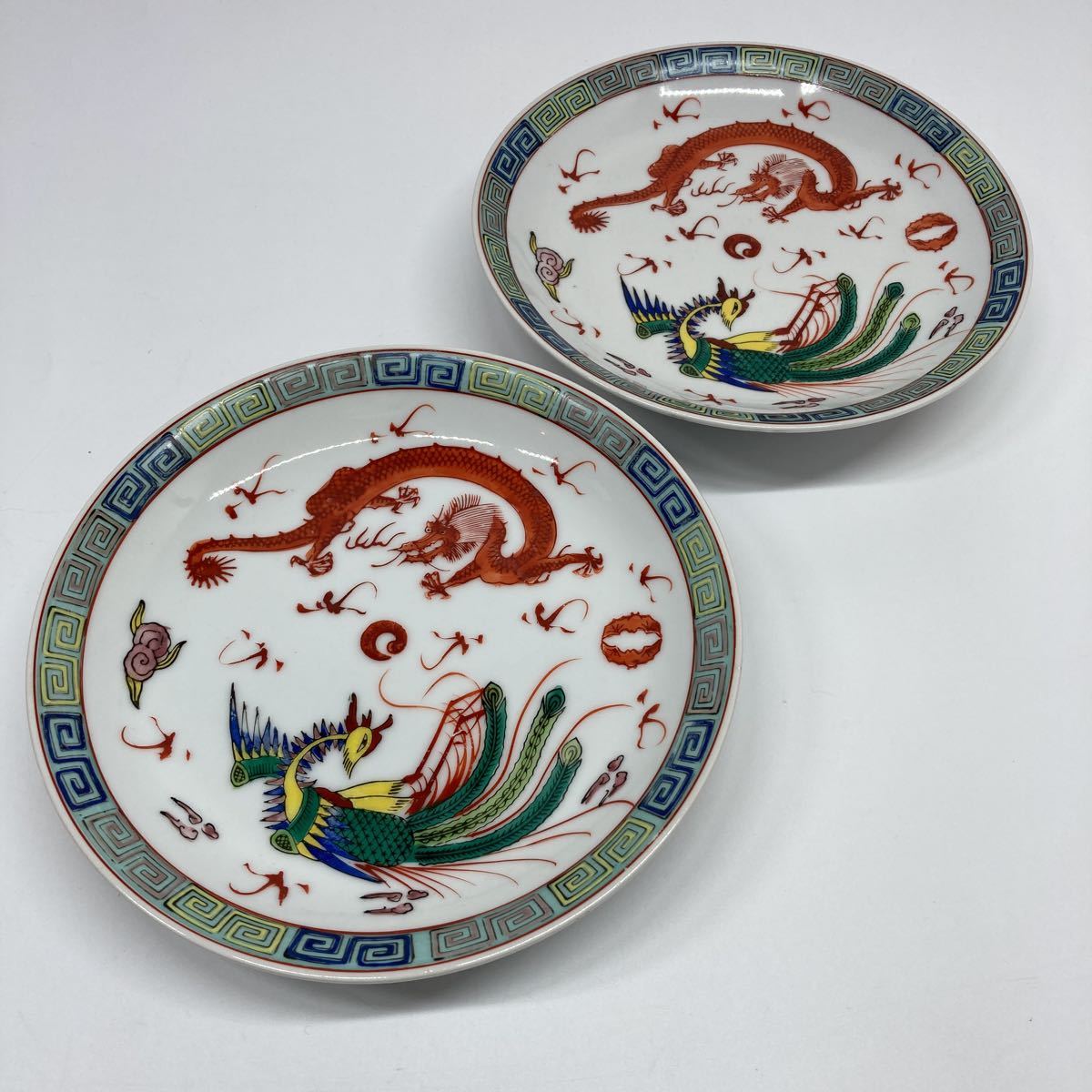 美品 色絵 鳳凰龍図 皿 大清乾隆年製 中国古玩 清朝期