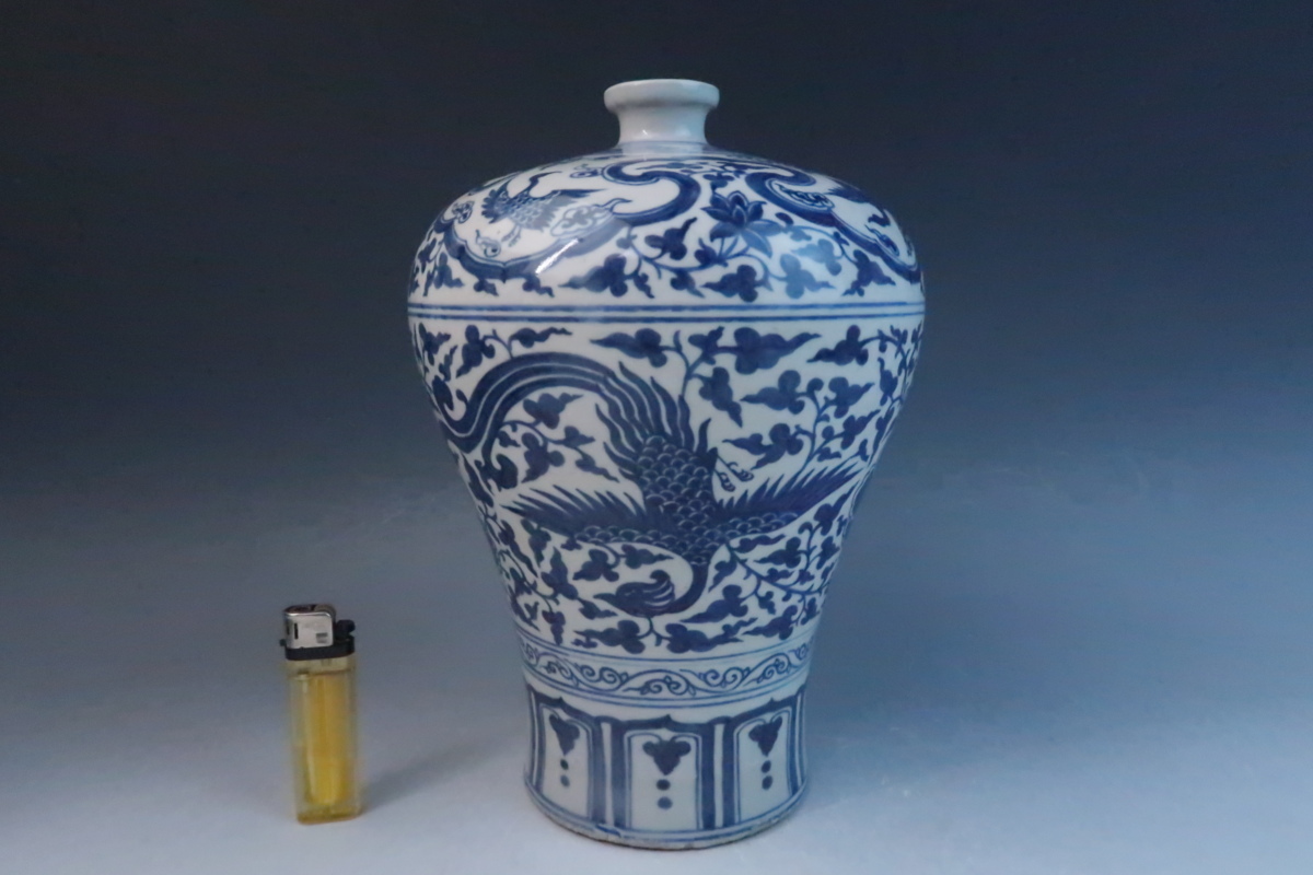 中国古玩 清代 青花 染付 鳳凰花唐草文 花入 花瓶 瓶子 梅瓶 飾瓶 無傷