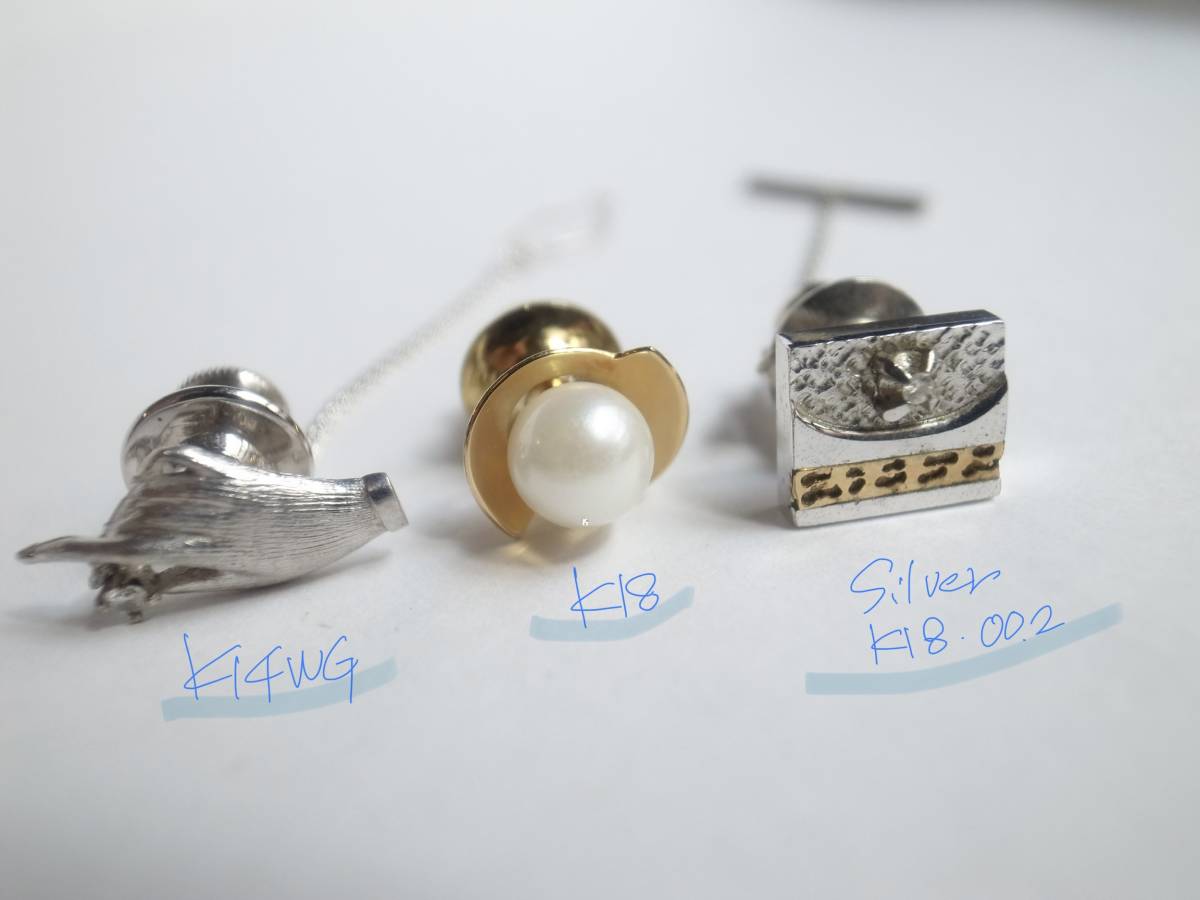 K18 K14WG silver タイタックピン　まとめ メンズアクセサリーセット 3点 まとめて K18 K14WG SILVER
