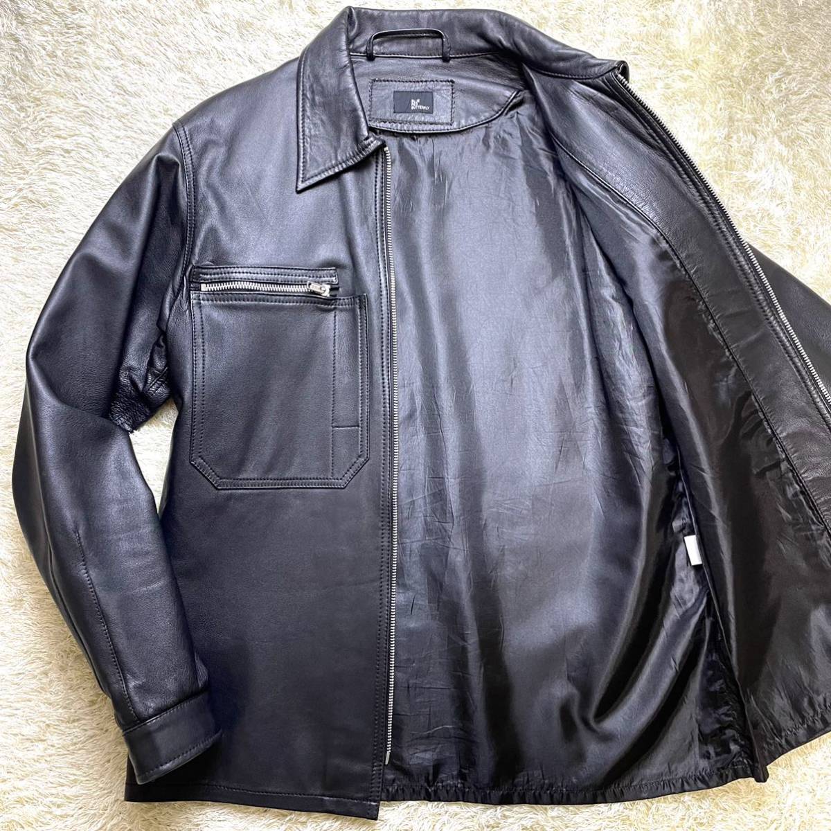 極美品 【ラムレザー 100%】ライダースジャケット Lサイズ ブラック 