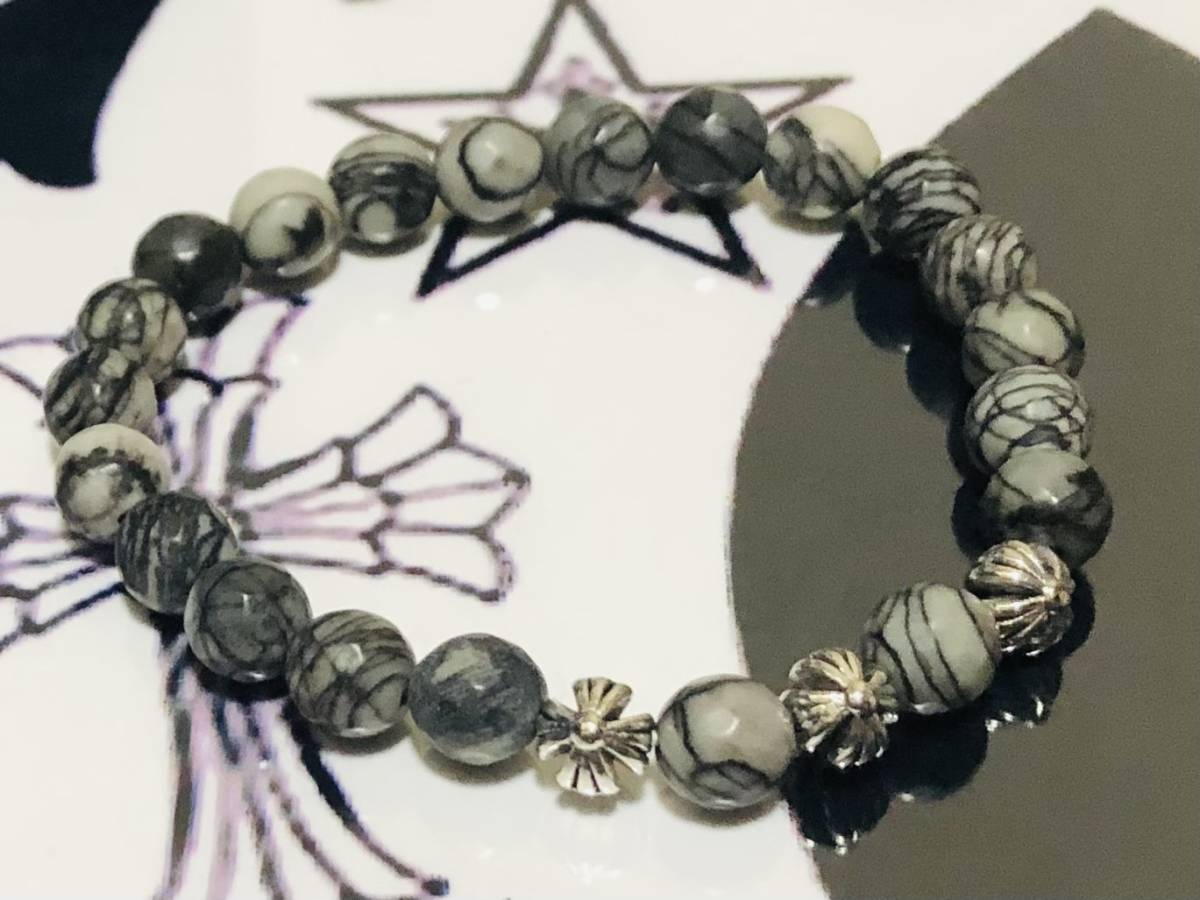 CHROME HEARTS 【新品◆加工】ゼブラジャスパー ビーズブレスレット【1円～】◇8mm BEAD◇【CH×3】天然石◆クロムハーツ◆
