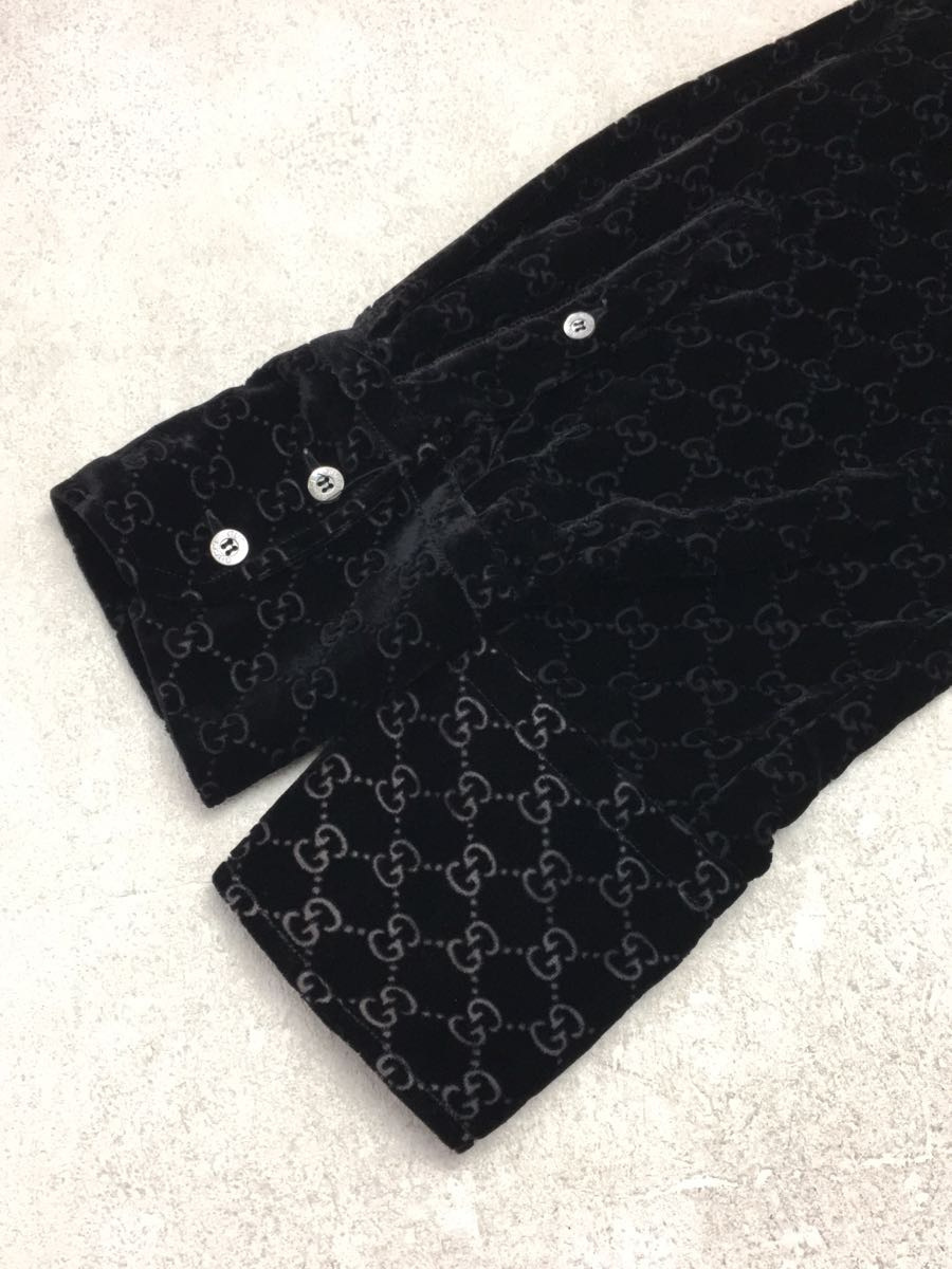 GUCCI◇SO-8-12-97/GG柄/ベロア//長袖シャツ/16/レーヨン/BLK/総柄(M 