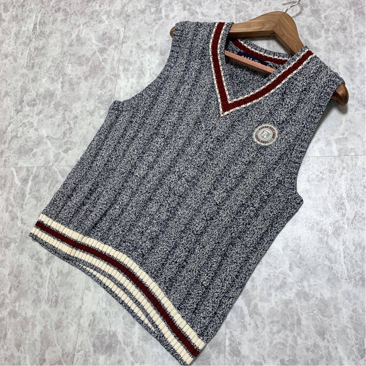  WW 日本製 '高級感溢れる' PAPAPS パパス 高品質 ワッペン刺繍 ミックス ニット ベスト sizeL 着心地抜群 メンズ 紳士服 トップス(パパス)｜売買されたオークション情報、yahooの商品情報を パパス