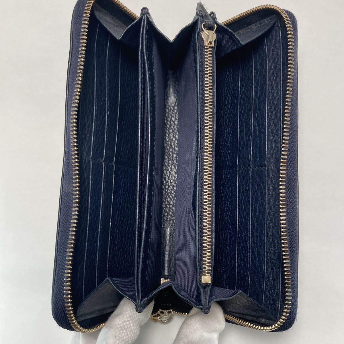 ※m.m グッチ 長財布 ラウンドファスナー GG SOHO ソーホー 紺 1円】美品GUCCI グッチ ソーホー SOHO ラウンドファスナー インター