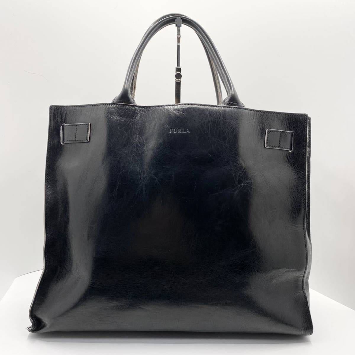 1円〜《美品》FURLA フルラ バーキン型 ボックスカーフ レザー 