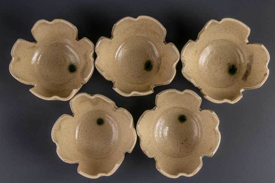 真 黄瀬戸 割山椒 向付 5客 共箱 10019 在銘 5個