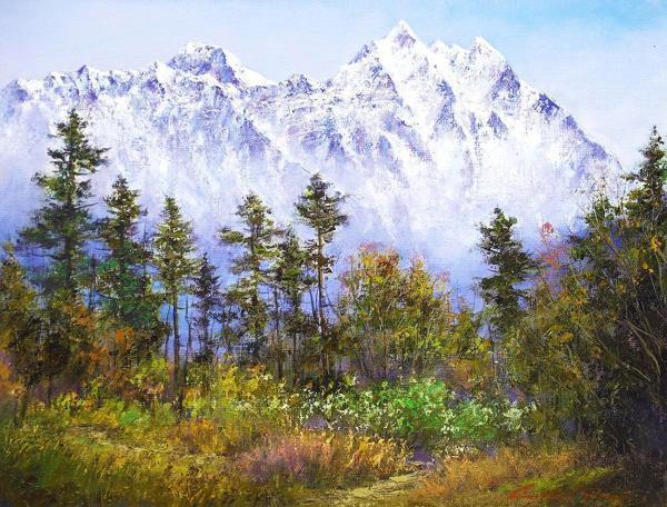 真作】【WISH】武井清「ローツエとエベレスト」油彩 6号 ◇山岳画逸品