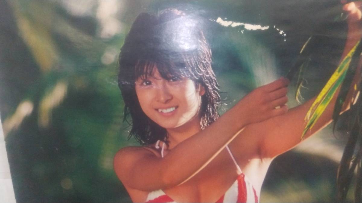 河合奈保子 ポスター・木製パネル 水着(ビキニ)(約53x42cm) 当時もの