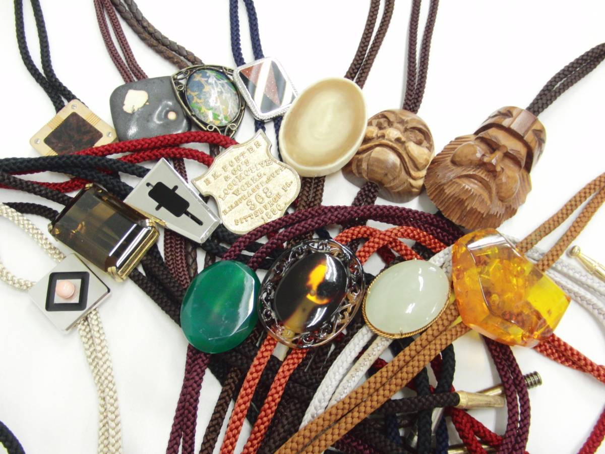 ループタイ 大量 まとめて べっ甲 琥珀 木彫り 達磨 天然石 詳細不明 