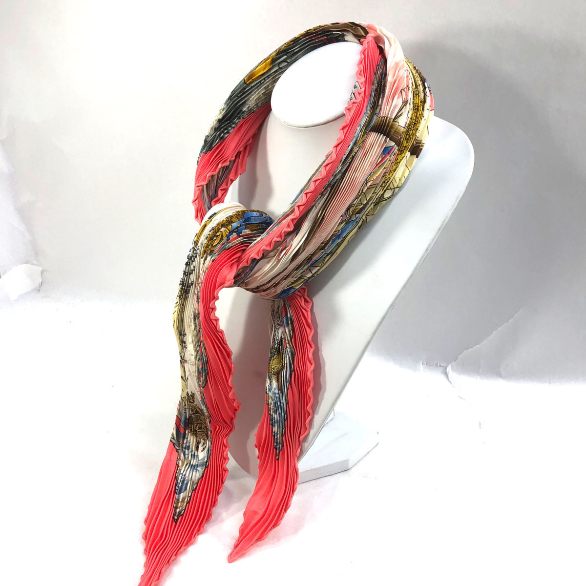 美品 エルメス カレ・プリセ プリーツスカーフ VIVE LE VENT 風よ吹け  