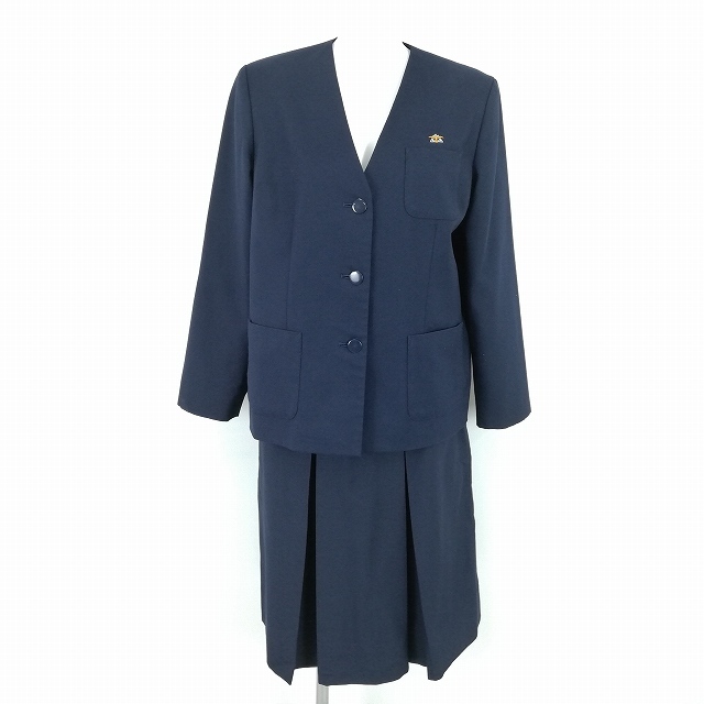 1円 イートン スカート 上下2点セット 大きいサイズ 冬物 長袖 女子 学生服 中学 高校 紺 制服 中古 ランクC EY0176_1