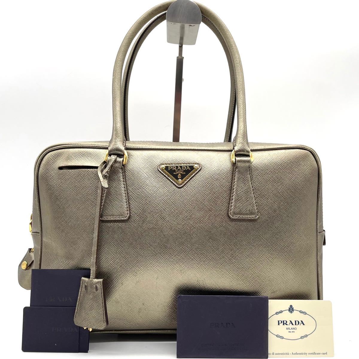 1円~ 希少 PRADA プラダ トートバッグ オールレザー ブラウン 三角ロゴ 