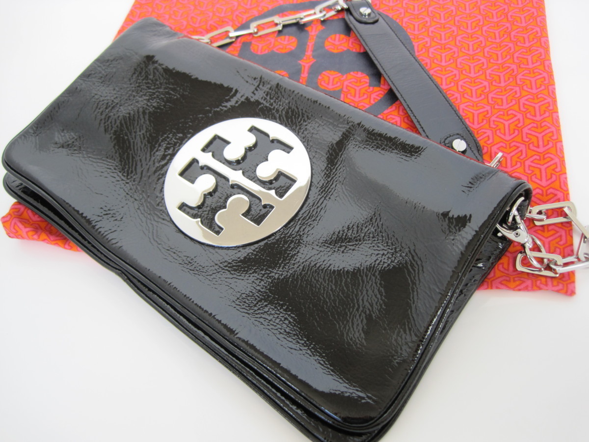 ○トリーバーチ TORY BURCH ショルダーバッグ 黒×シルバー チェーン 