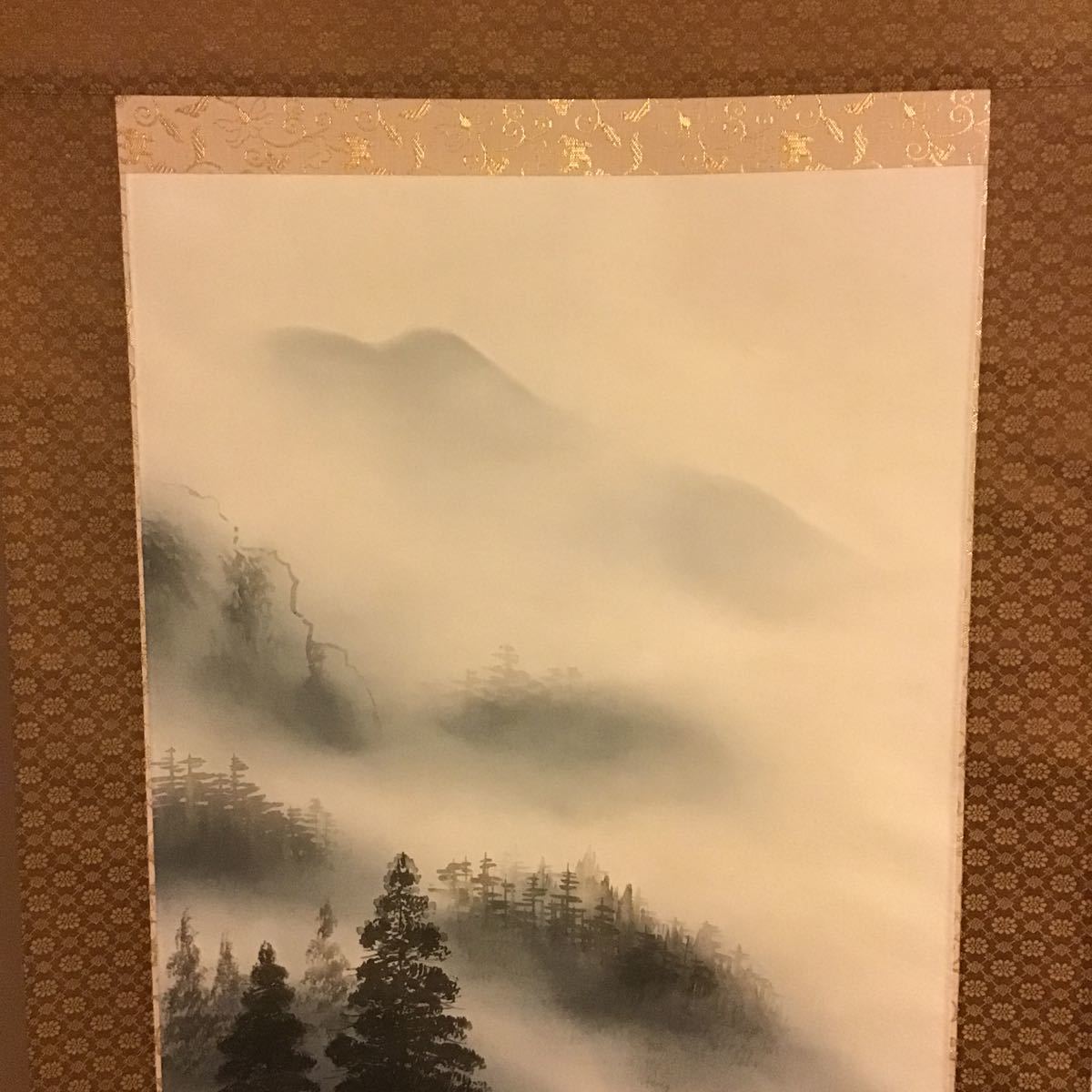 真作】掛軸 西田玉峰 真筆証明書 水墨山水図 共箱入 現代日本画家 絹本