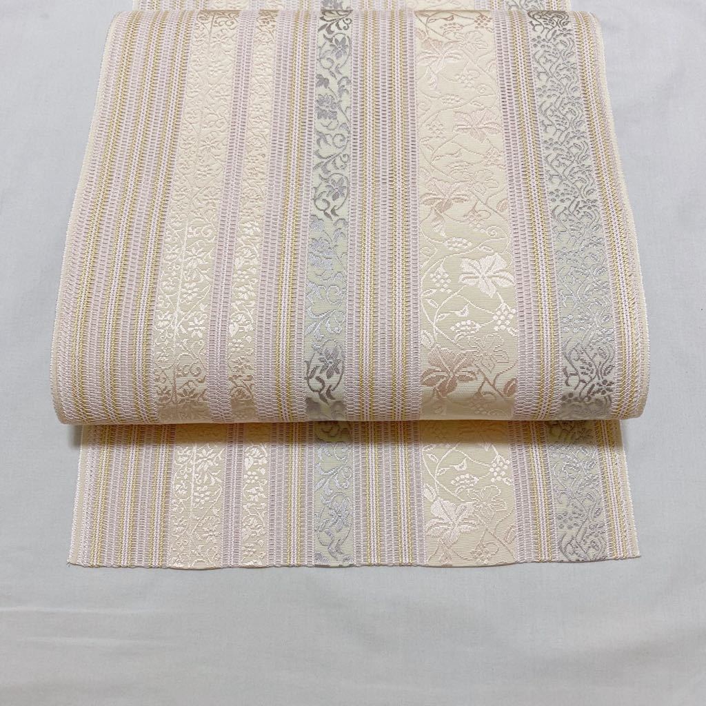 着物月花 本場筑前博多織 蔦葡萄間道の羅八寸名古屋帯 未使用品 全通柄 正絹 伝統工芸品 夏帯